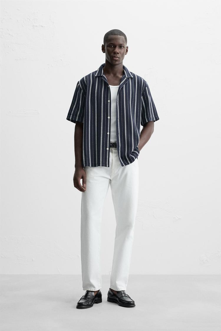 ストライプ柄テクスチャー生地シャツ - ネイビーブルー | ZARA Japan 