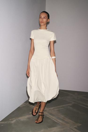 KOMBINOVANÉ ŠATY S BALÓNOVOU SUKNĺ - Přírodní od Zara