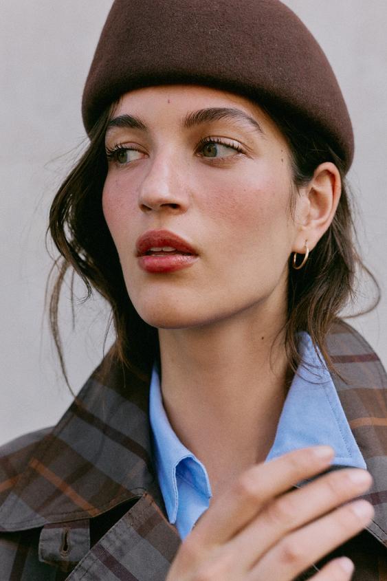 قبعة صوفية سادة 100% - بني الخاص بـ Zara - صورة 0