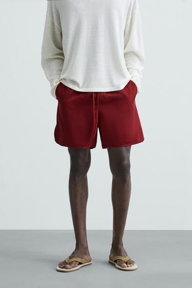 Zara COTTON - LYOCELL SHORTS - Maroon