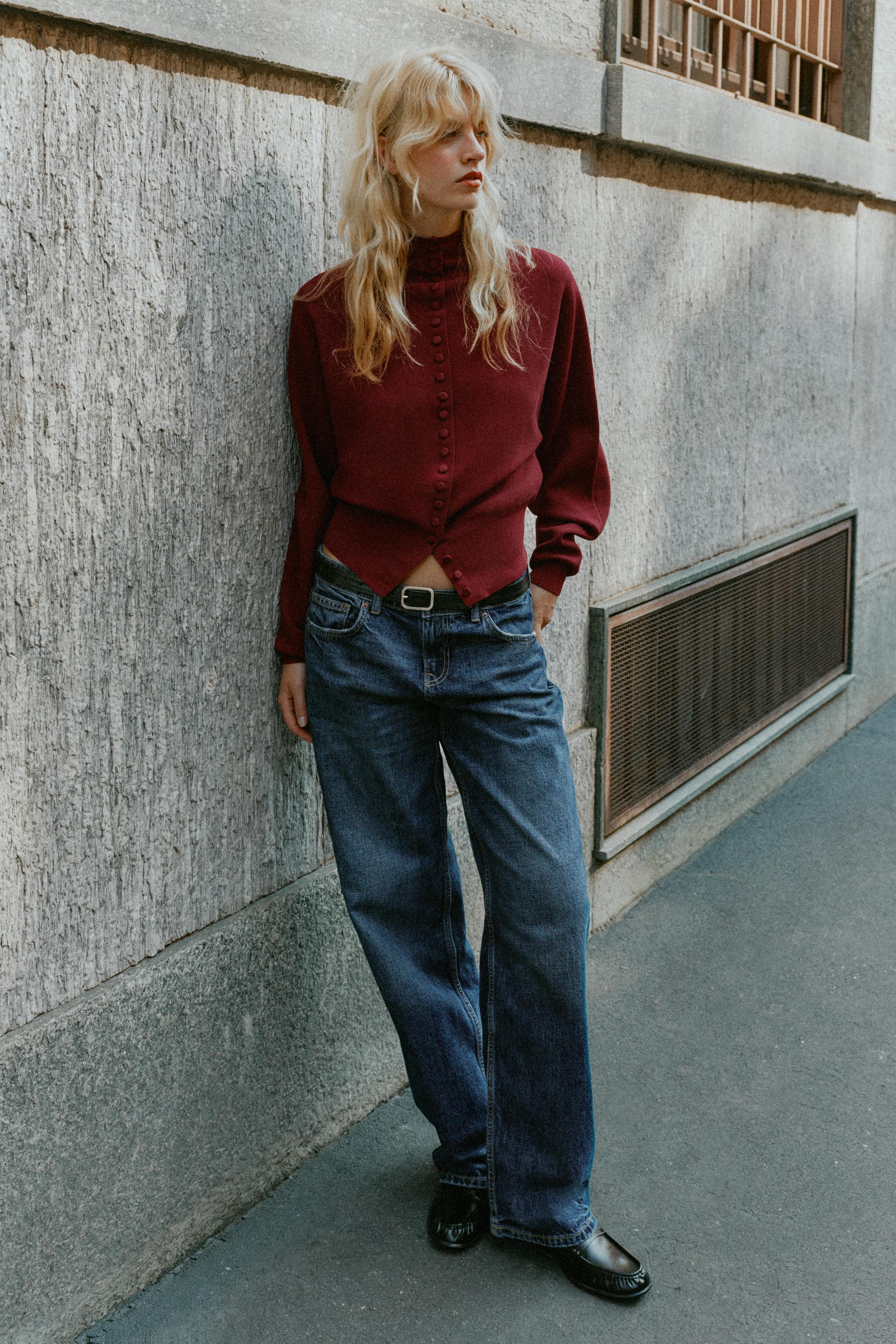 カバードボタン ニットジャケット - バーガンディ | ZARA Japan / 日本