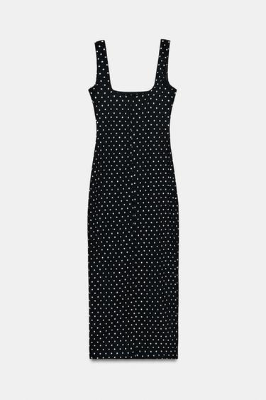 ROBE MIDI TEXTURÉE À POIS - Blanc / Noir de Zara - Image 4