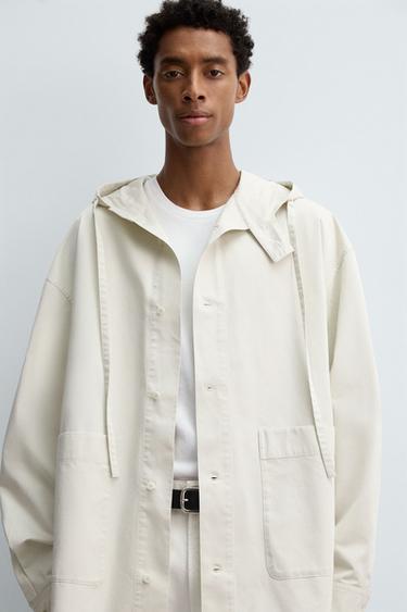 SURCHEMISE OVERSIZE À CAPUCHE - Blanc / Gris de Zara - Image 4