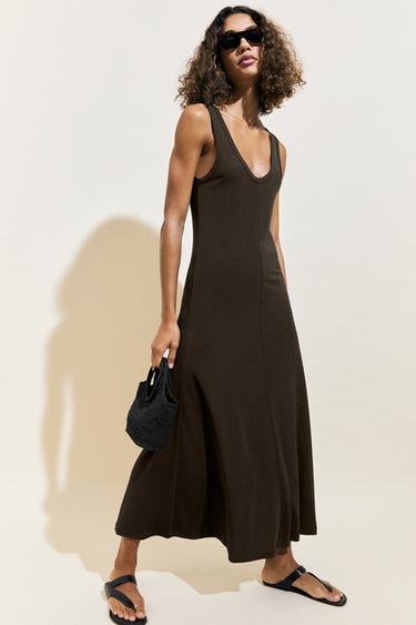 Zara Midi dress with central seam detail - Khaki