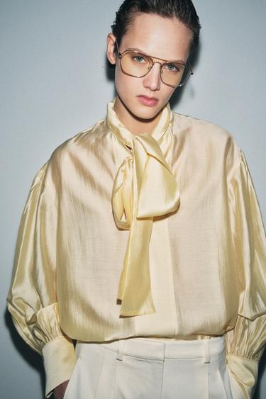 ZW COLLECTION SATIN SHIRT WITH TIES - Yellow by Zara - Image 3