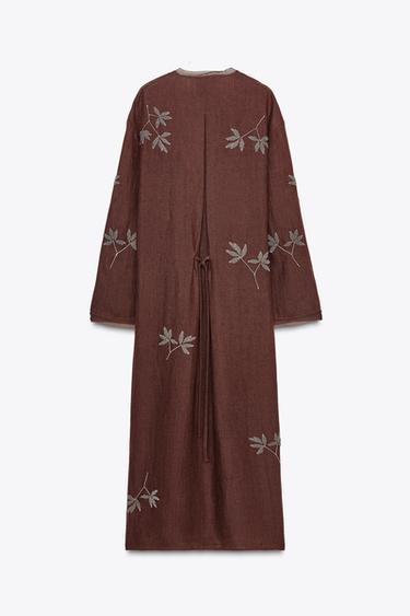 KIMONO LINO BORDADOS ZW COLLECTION - Burgundy de Zara