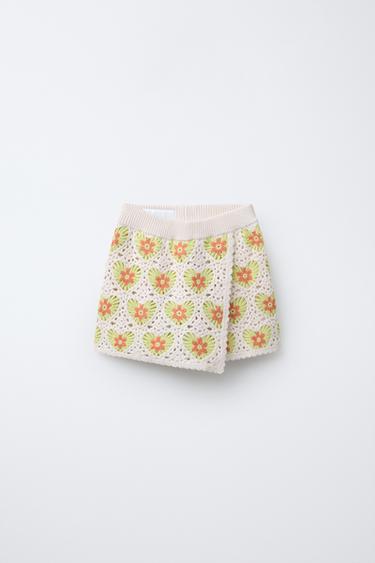 Zara CROCHET SKORT - Green / Ecru