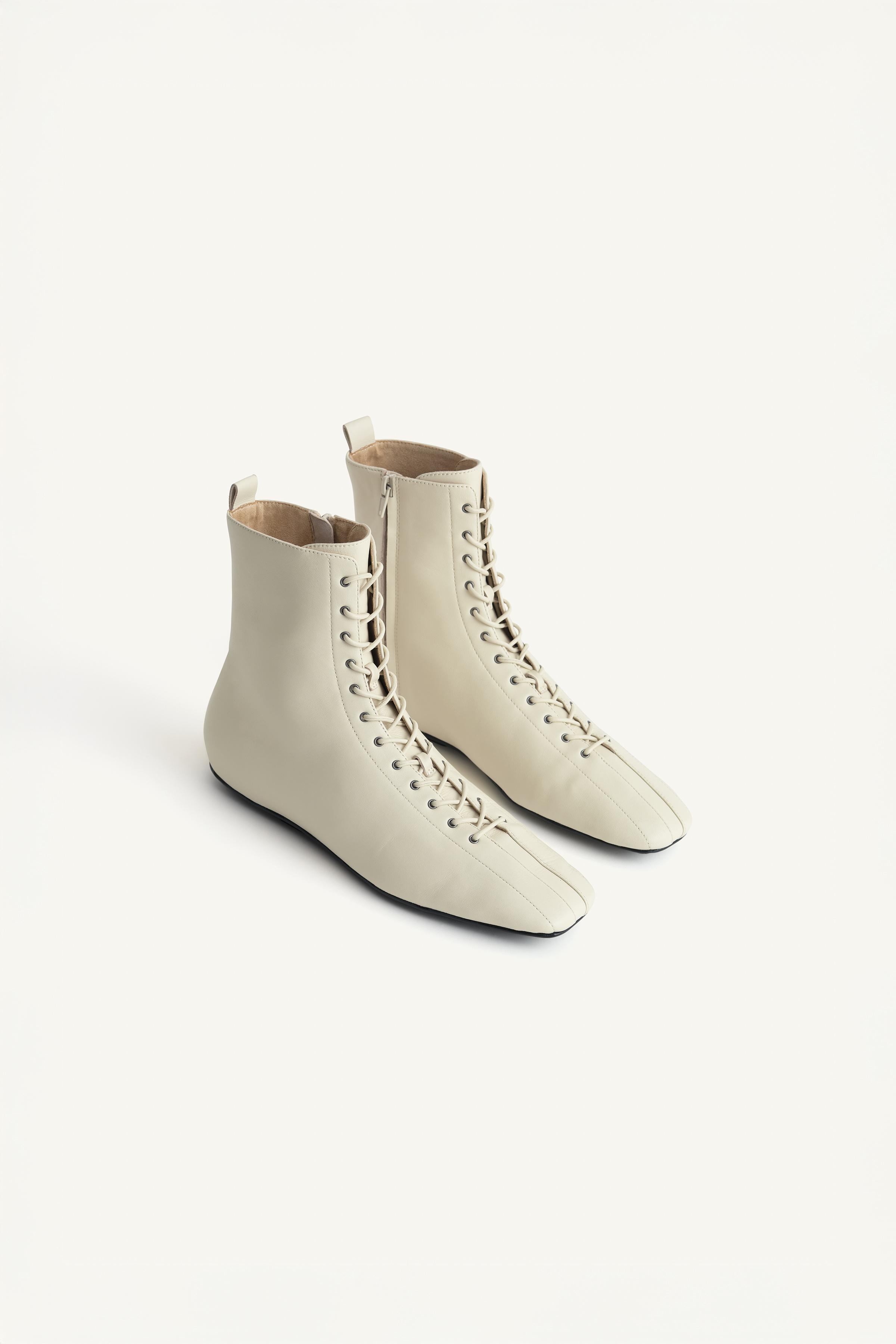 【Mi....Ki...♡様】ザラ レースアップ サイドジップ レザー ショート レースアップショートブーツ - レディース | ZARA 日本