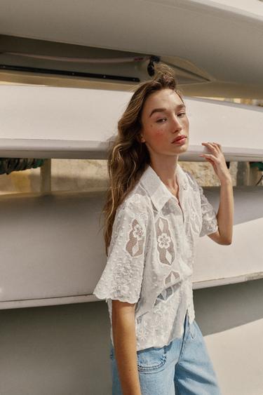 EMBROIDERED SHORT SLEEVE SHIRT - White by Zara - Image 4