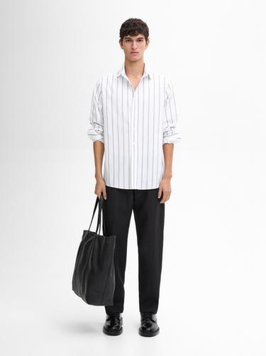 Chemise à rayures en popeline 100 % coton - Blanc de Zara - Image 0