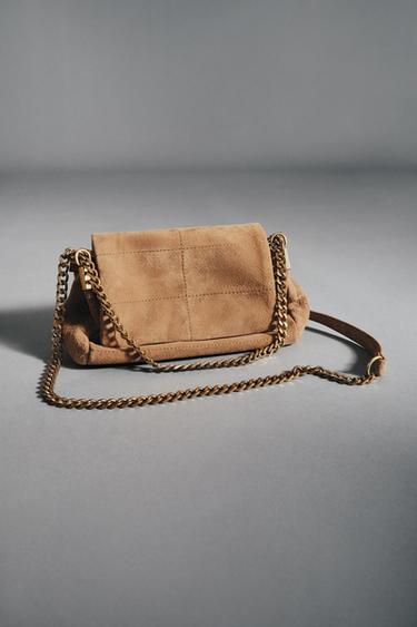 ЗАМШЕВА ШКІРЯНА СУМКА НА ПЛЕЧЕ - Пісочний/Коричневий Zara