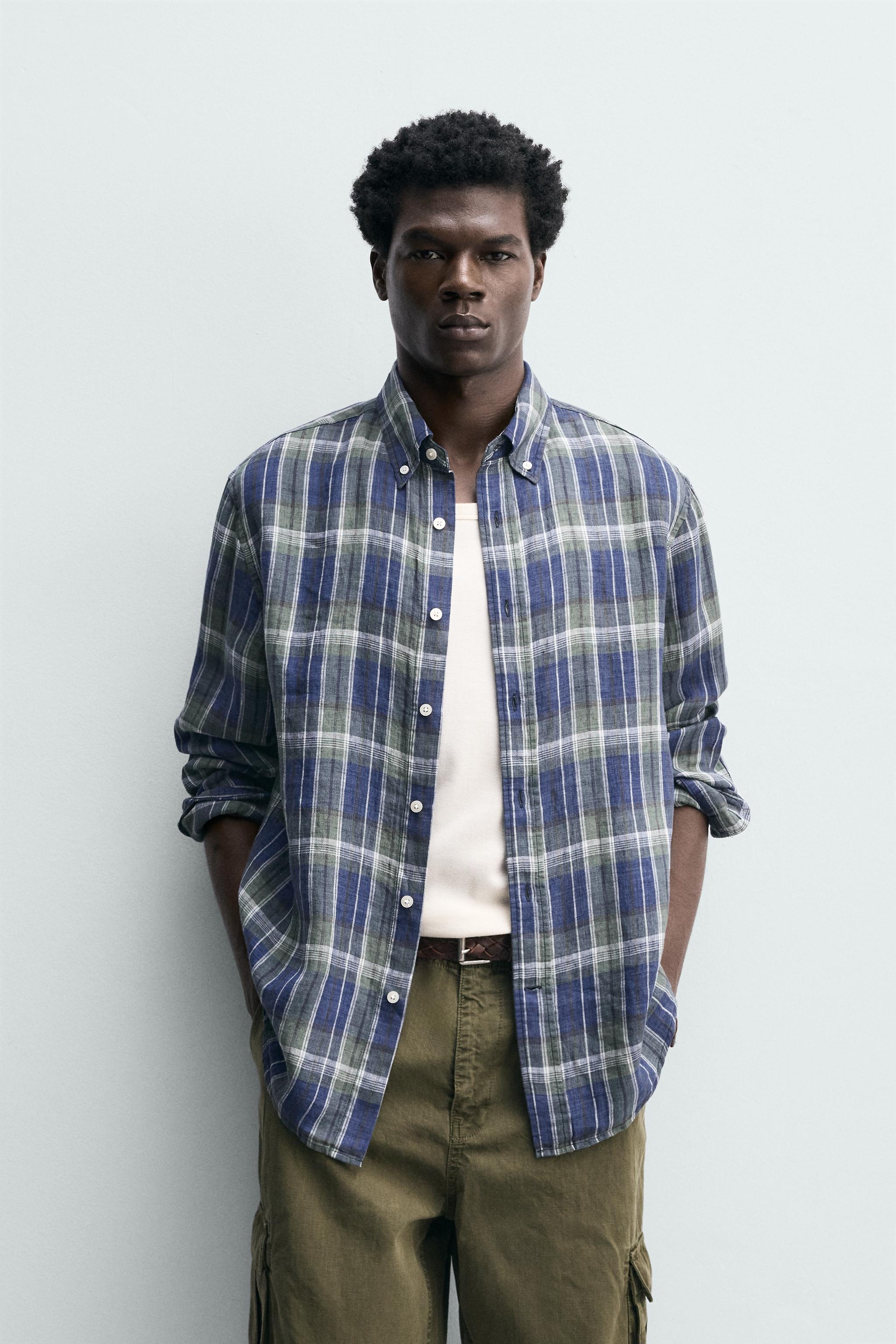 100% LINEN PLAID SHIRT