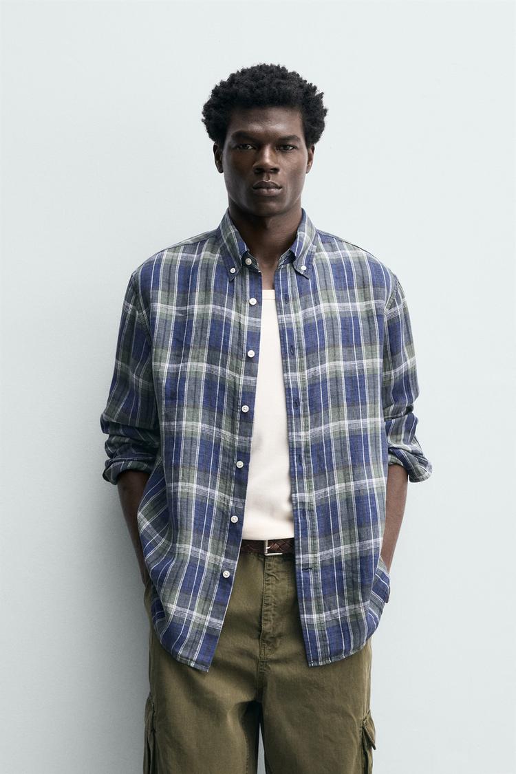 ZARA 100% LINEN CHECKED SHIRT