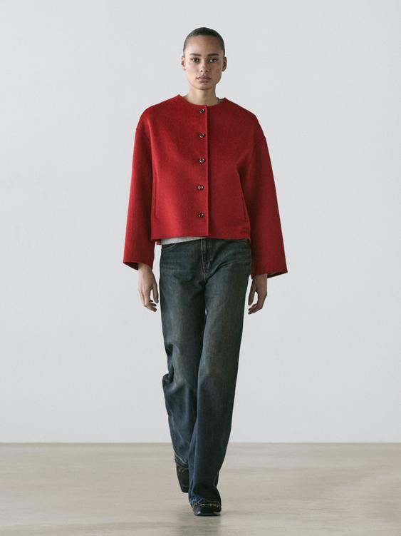 Wool blend jacket with seams