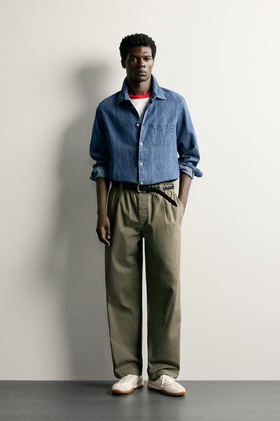 RELAXED FIT PLEATED TROUSERS - Khaki by Zara - Image 0