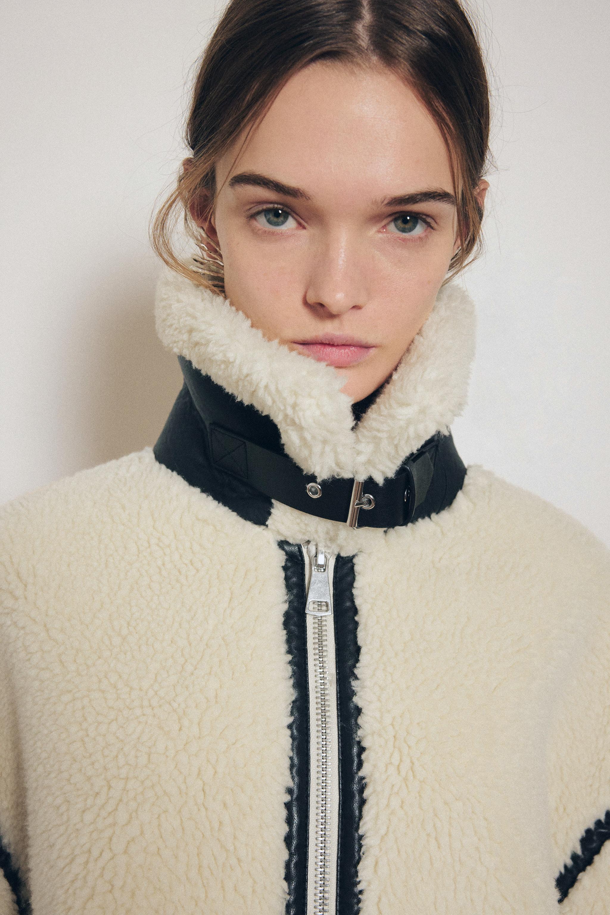 Shearling biker jacket zara on sale