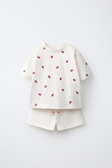 SETJE T-SHIRT EN GEBORDUURDE BERMUDA - Ecru van Zara