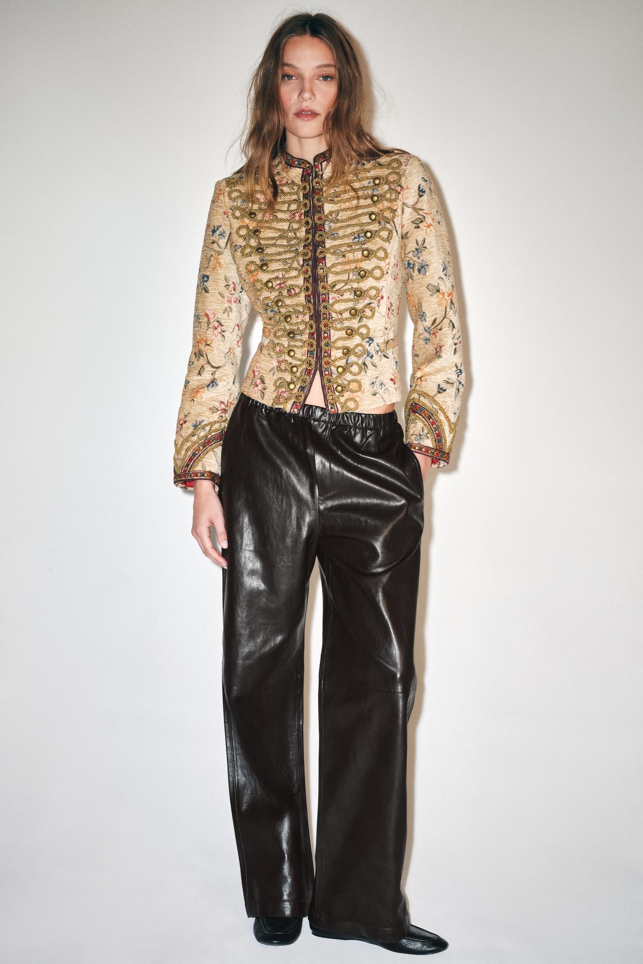 ZW COLLECTION FAUX LEATHER JOGGER PANTS — Brown