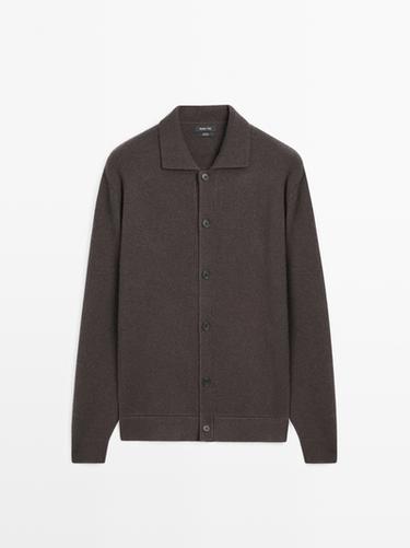 Zara 100% wool knit cardigan with polo collar - Brown