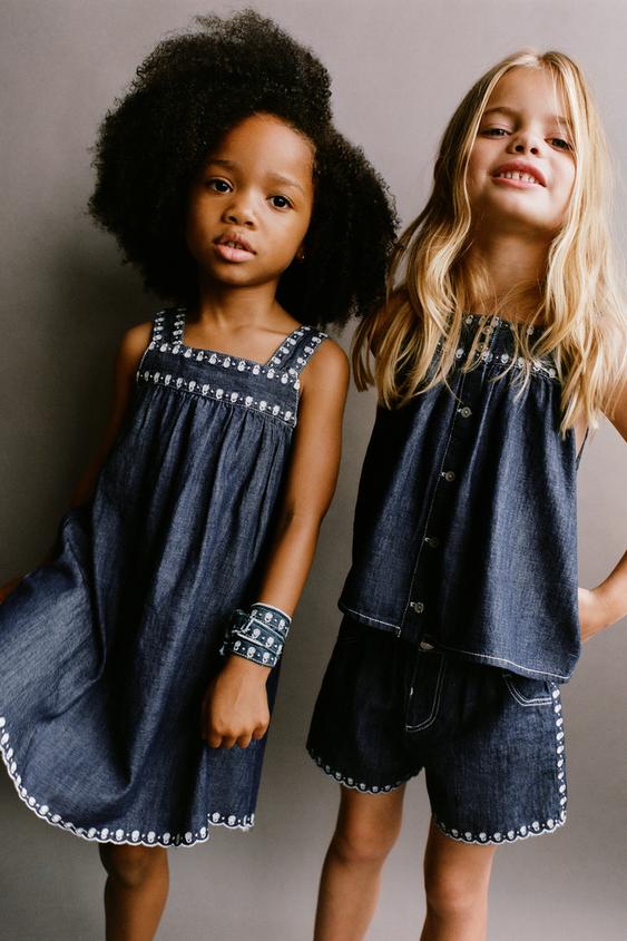 FLOWING DENIM TOP WITH FLORAL EMBROIDERY - Blue by Zara - Image 0
