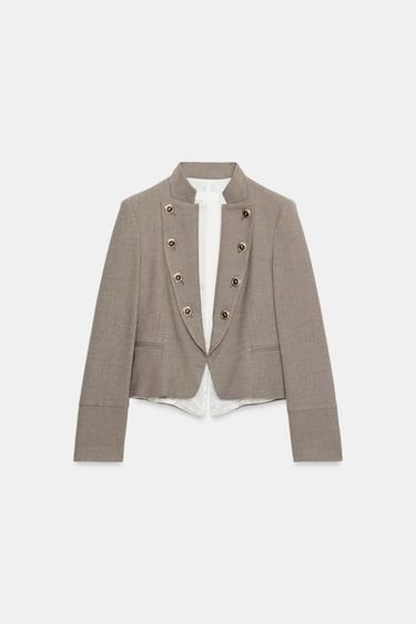 VESTE AJUSTÉE À BOUTONS ET REVERS - Marron clair de Zara - Image 6