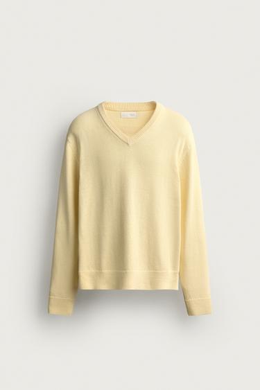 RELAXED FIT V-NECK JUMPER — Yellow 1