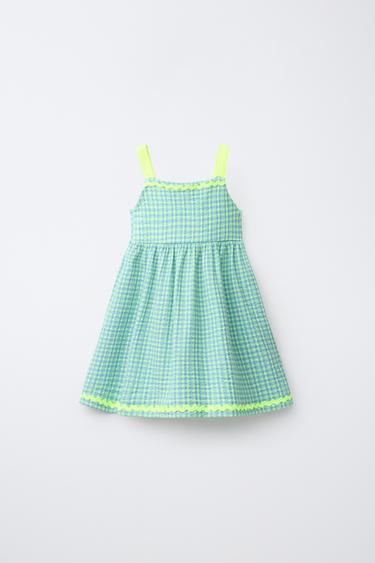 PRINTED DRESS WITH CONTRAST RUCHING - Light lime green by Zara