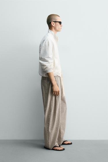STRIPED WIDE FIT BELTED PANTS — striped 2