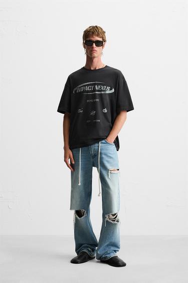 Zara WASHED PRINT T-SHIRT - Dark anthracite - Image 0