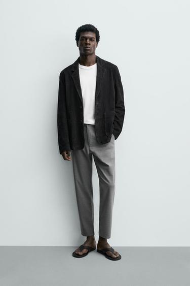 PANTALLONA DOKU ME STRUKTURË KOMODE - Gri/ngjyrë natyrale nga Zara