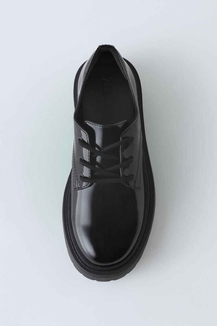 FAUX-PATENT DERBY SHOES - Black