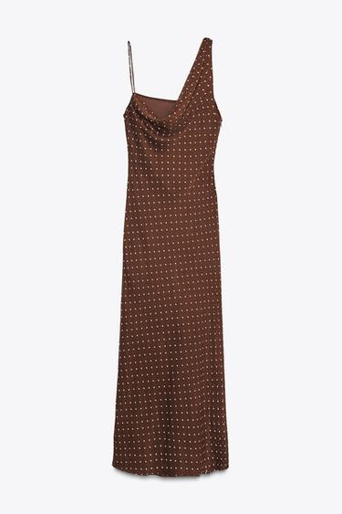 ROBE À POIS DÉCOLLETÉ DRAPÉ - Marron / Écru de Zara - Image 3