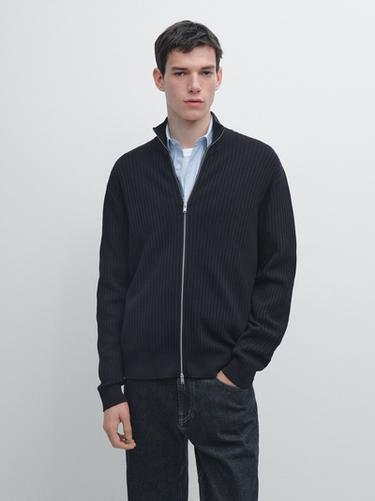 Zara Cotton zip-up knit cardigan - Navy blue