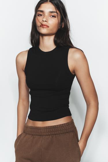 TOP CÔTELÉ À BRETELLES - Noir de Zara