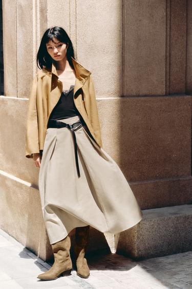 Zara ZW COLLECTION 簡約短版風衣 - 棕色 - 圖片 0