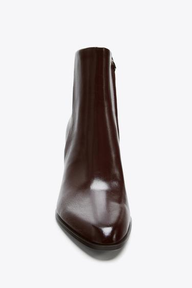 LEATHER BLOCK HEEL ANKLE BOOTS - Burgundy Red by Zara - Image 2