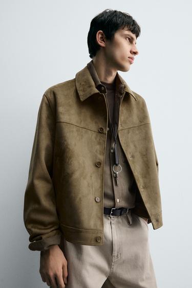 FAUX SUEDE REGULAR FIT JACKET - Dark brown by Zara - Image 5