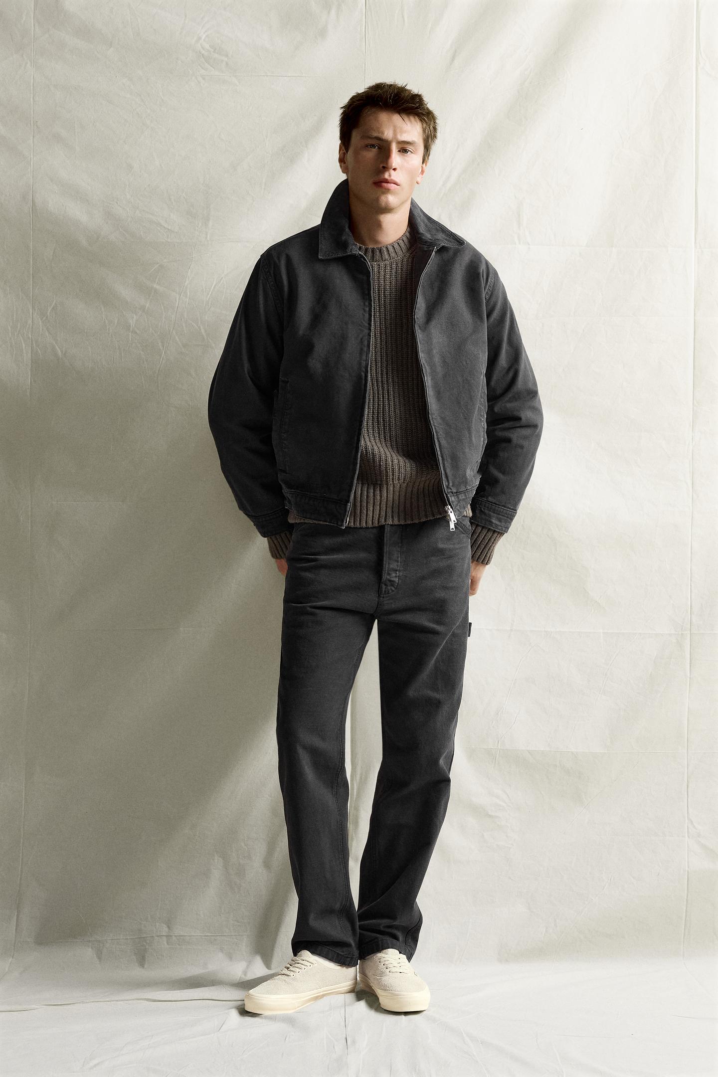 Мужская куртка Zara Combined Collar Zip-Up, цвет: Чёрный