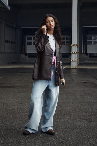 JEANS TRF CINTURA DOBRADA CINTURA BAIXA - Azul-claro da Zara