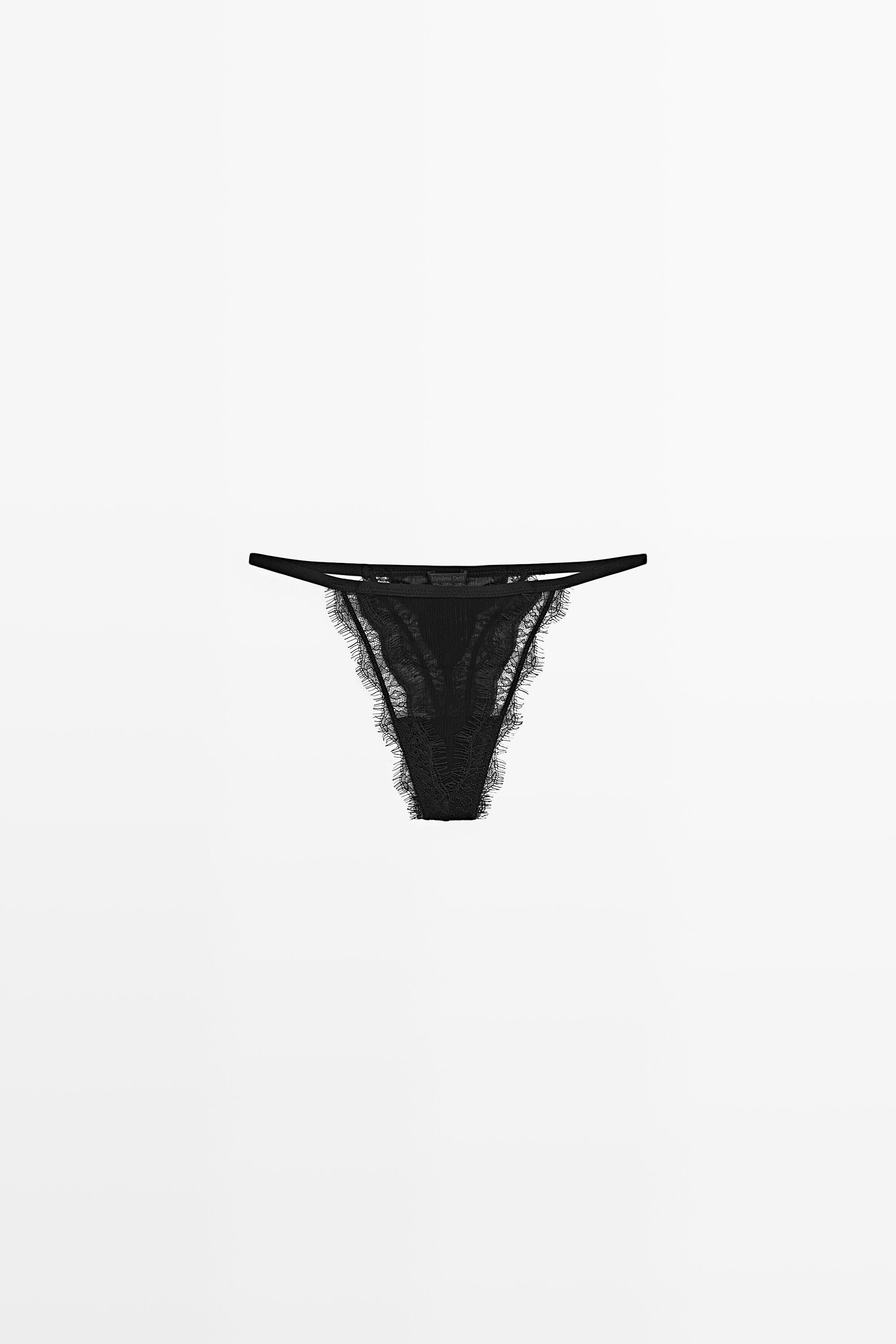 Thong with lace detail — Black