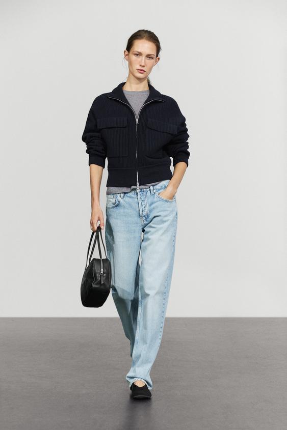 Zara Zip-up knit cardigan with cotton - Deep blue - Image 0