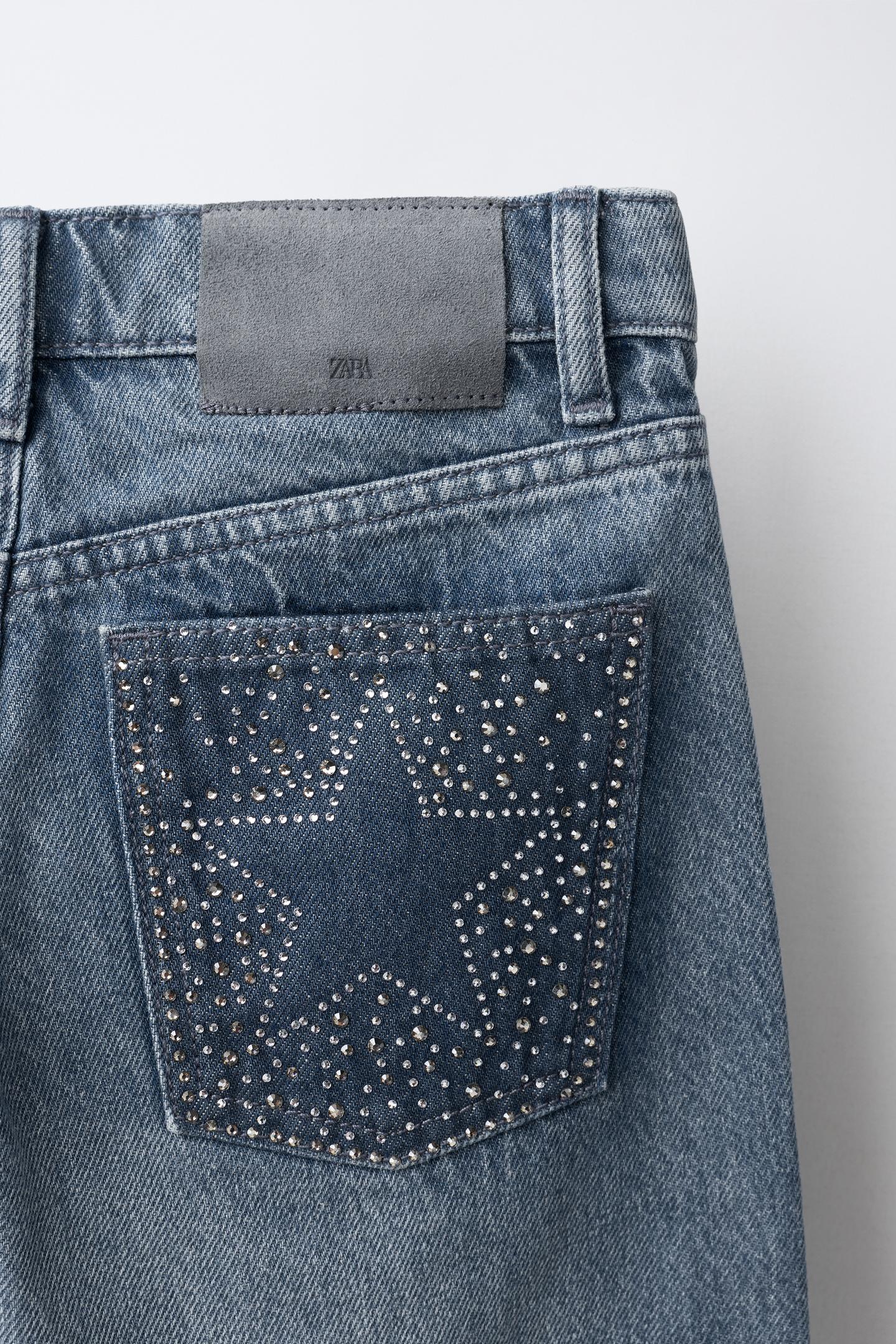 Детские брюки Zara Wide-Leg Rhinestone, цвет: Синий / Серый — фото 4