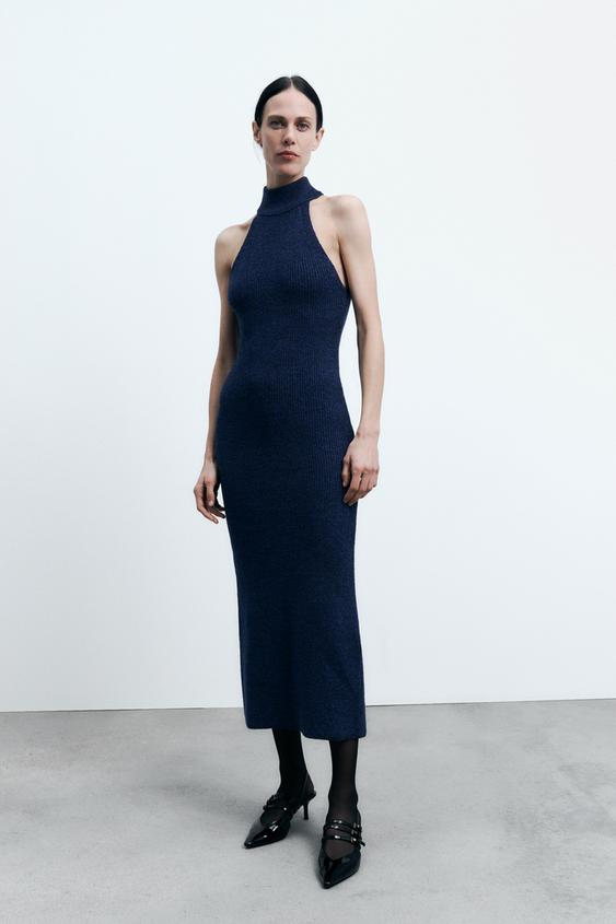 HALTERNECK DRESS Blue ZARA Australia