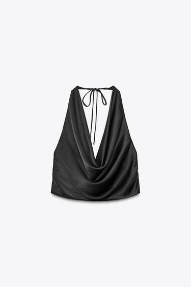 TOP SATINÉ AVEC VERROTERIE - Noir de Zara - Image 7