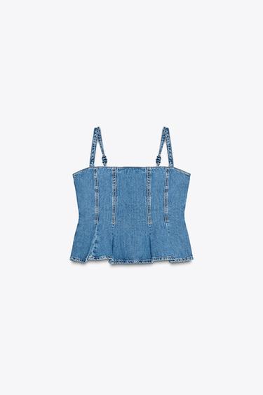Z1975 DENIM STRAPPY TOP - Mid-blue by Zara