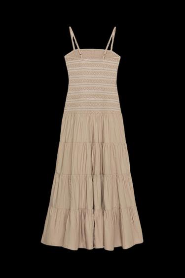VESTIDO MIDI NIDO DE ABEJA BORDADOS - Beige oscuro de Zara