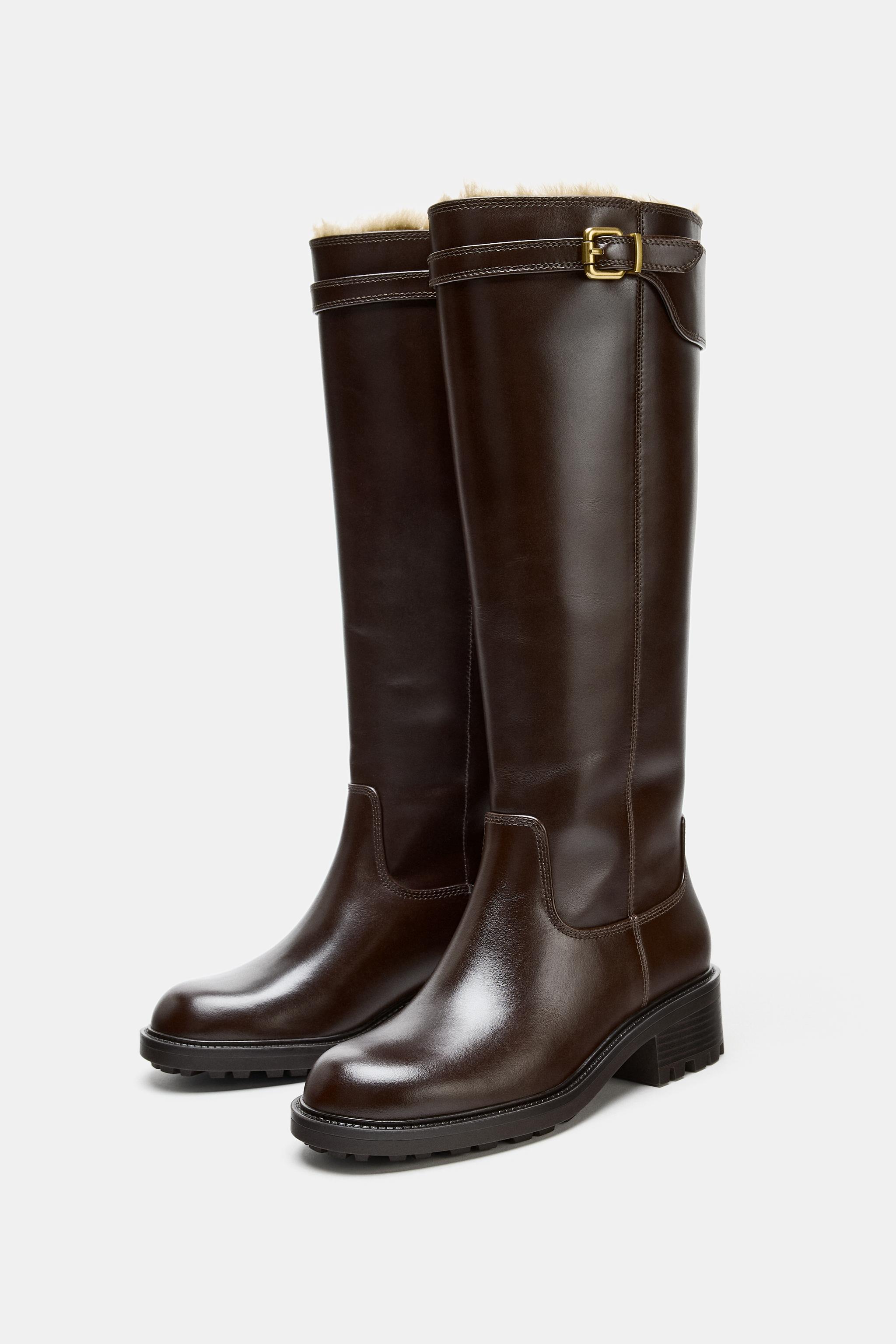 BUCKLED WATER REPELLENT LEATHER BOOTS