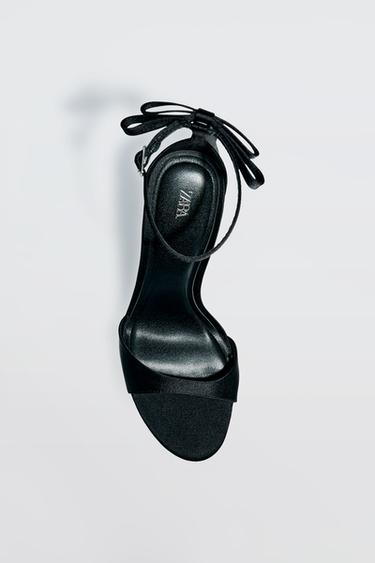 Zara 蝴蝶結踝帶涼鞋 - 黑色