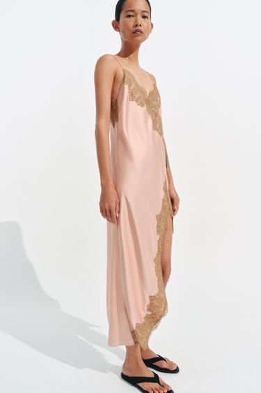 ROBE SATINÉE DENTELLE ZW COLLECTION - Rose poudré de Zara - Image 6