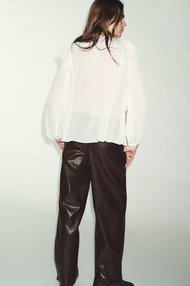 PIN TUCK AND RUFFLE BLOUSE - Ecru by Zara - Image 4